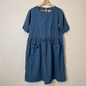 Powder Blue Chambray Denim Short Sleeve A-Line Mini Dress Lagenlook One Size
